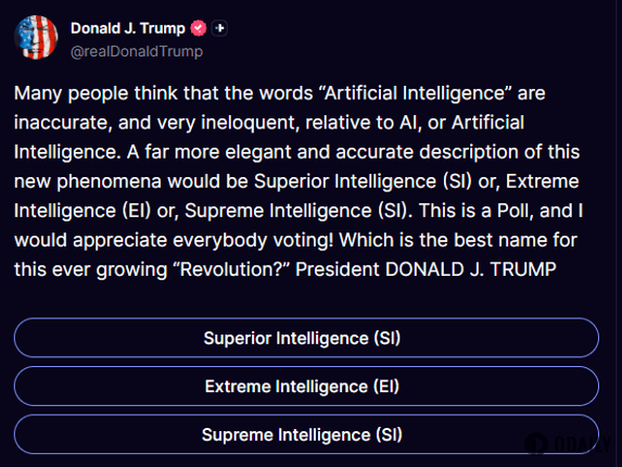 Trump Launches AI Renaming Poll, Proposes Names Like "Superior Intelligence"