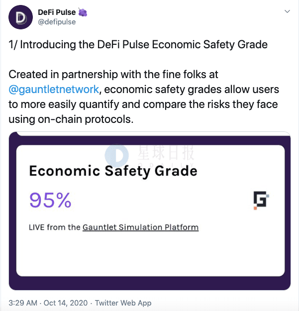 DeFi Pulse 与 Gauntlet 合作推出 DeFi 项目安全评分工具的内测版 - Odaily