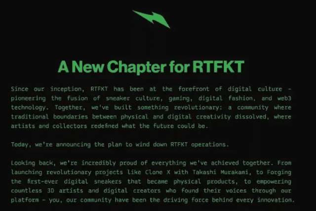 RTFKT宣布停止運營，老藍籌NFT在新牛市的結束