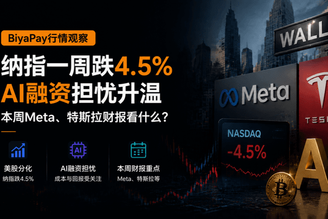 BiyaPay相場観察|ナスダック指数が1週間で4.5%下落、AI融資への懸念が高まる、今週のMeta、テスラの決算で注目すべき点は?